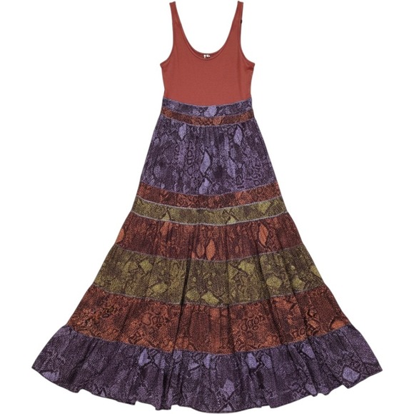 Anthropologie Dresses & Skirts - Anthropologie Colima Snake Print Tiered Maxi Dress L Fall Colors Boho Hippie